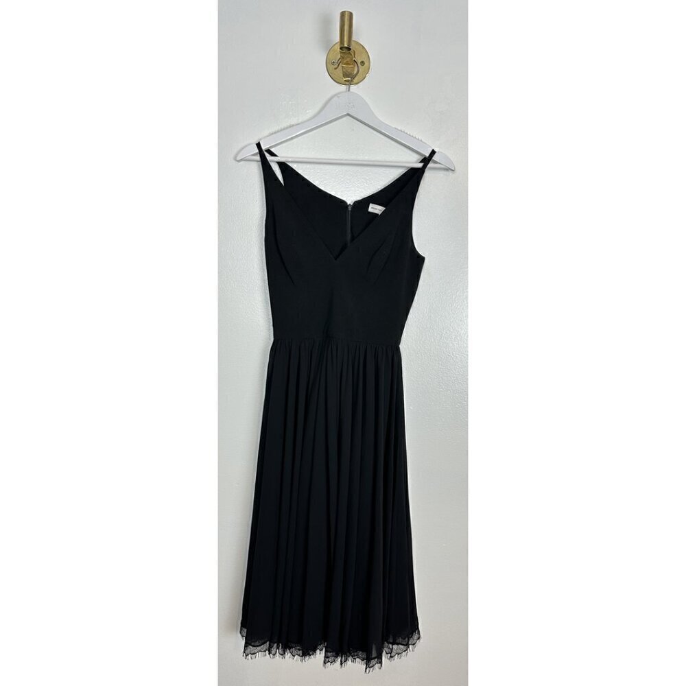DRESS THE POPULATION Alicia Mixed Media Midi Dress in Black Size Small - Picture 4 of 10